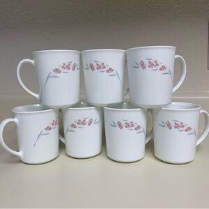 Set 7 Corelle Silk Blossoms Corning Coffee Tea Mugs Cups Corningware 3-5/8" tall